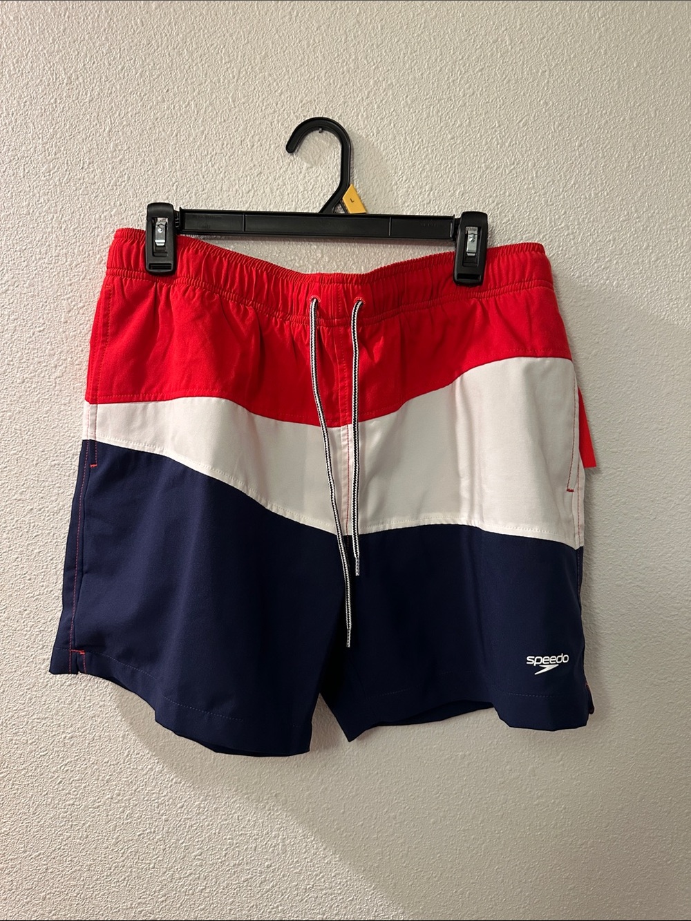 Speedo Red White Navy Colorblock Swim Trunks